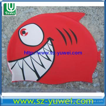 Eco-friendly Silicone Swimming Caps with Red Shark Shape for Kids